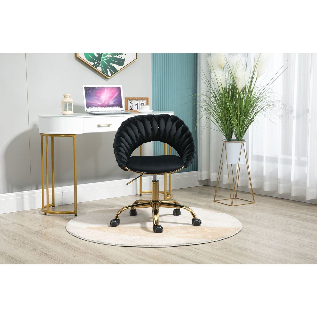 Computer Chair Office Chair Adjustable Swivel Chair Fabric Seat Home Study Chair