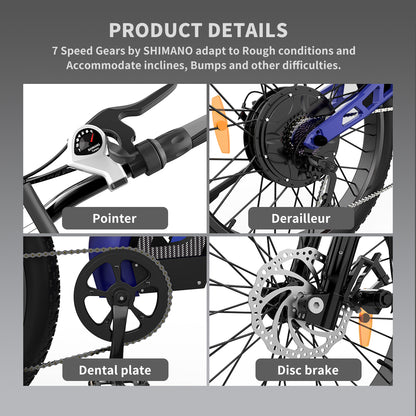 26" 1500W Electric Bike Fat Tire P7 48V 20AH Removable Lithium Battery for Adults S17-1500W