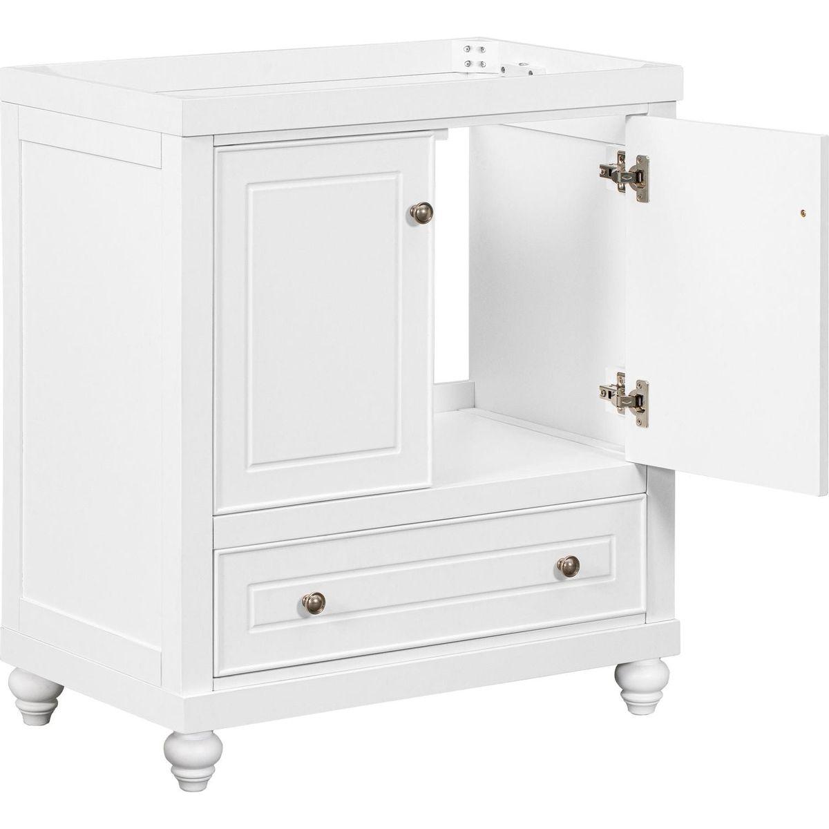 30" Bathroom Vanity without Sink, Base Only, Cabinet with Doors and Drawer, Solid Frame and MDF Board, White