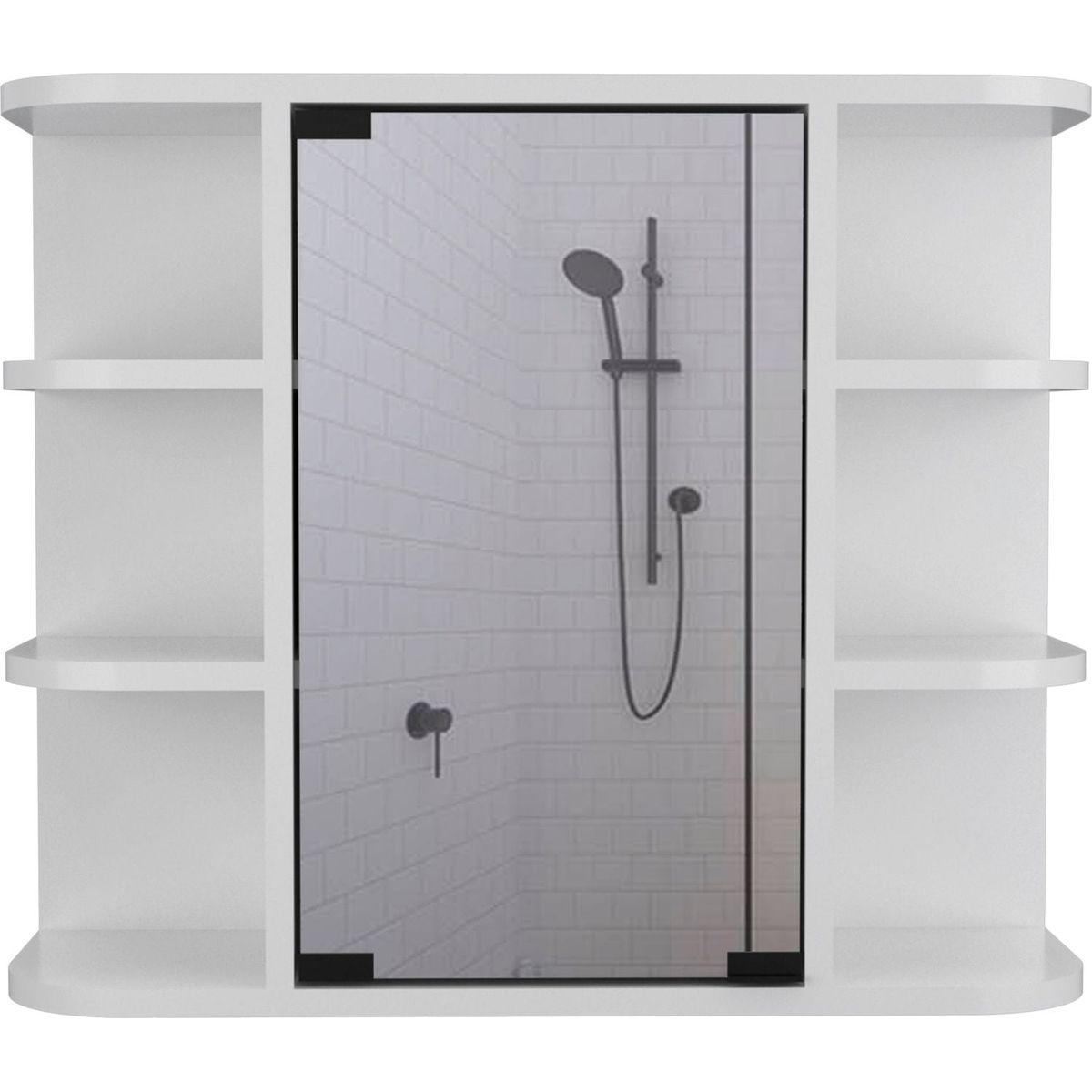 Milan Medicine Cabinet, Six External Shelves Mirror, Three Internal Shelves -White