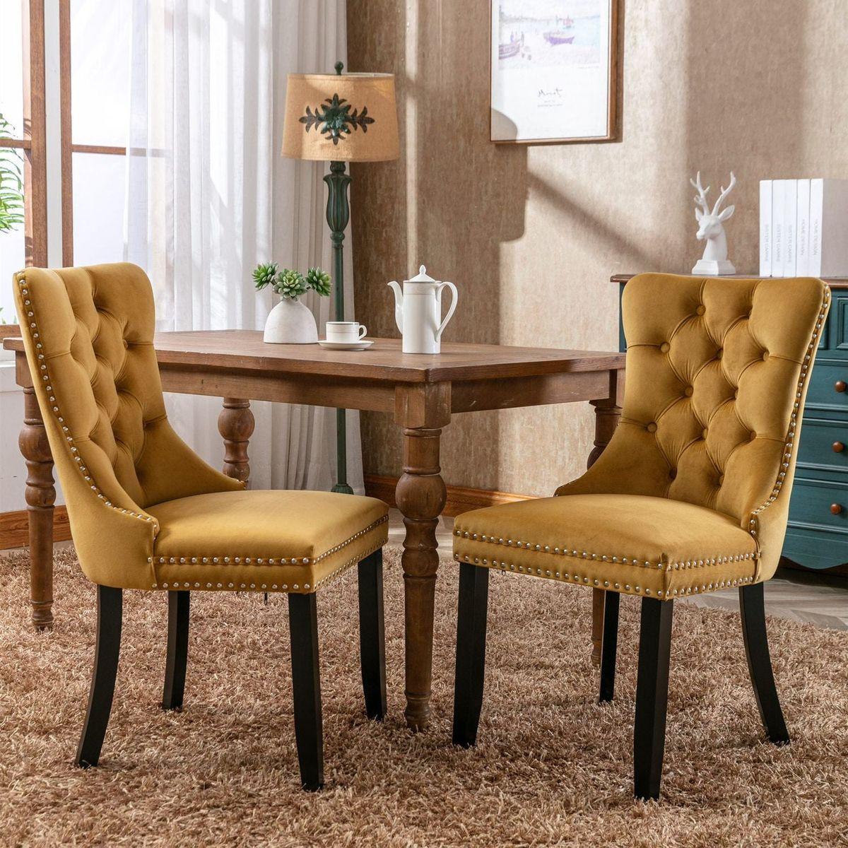 Nikki Collection Modern, High-end Tufted Solid Wood Contemporary Velvet Upholstered Dining Chair with Wood Legs Nailhead Trim 2-Pcs Setloden