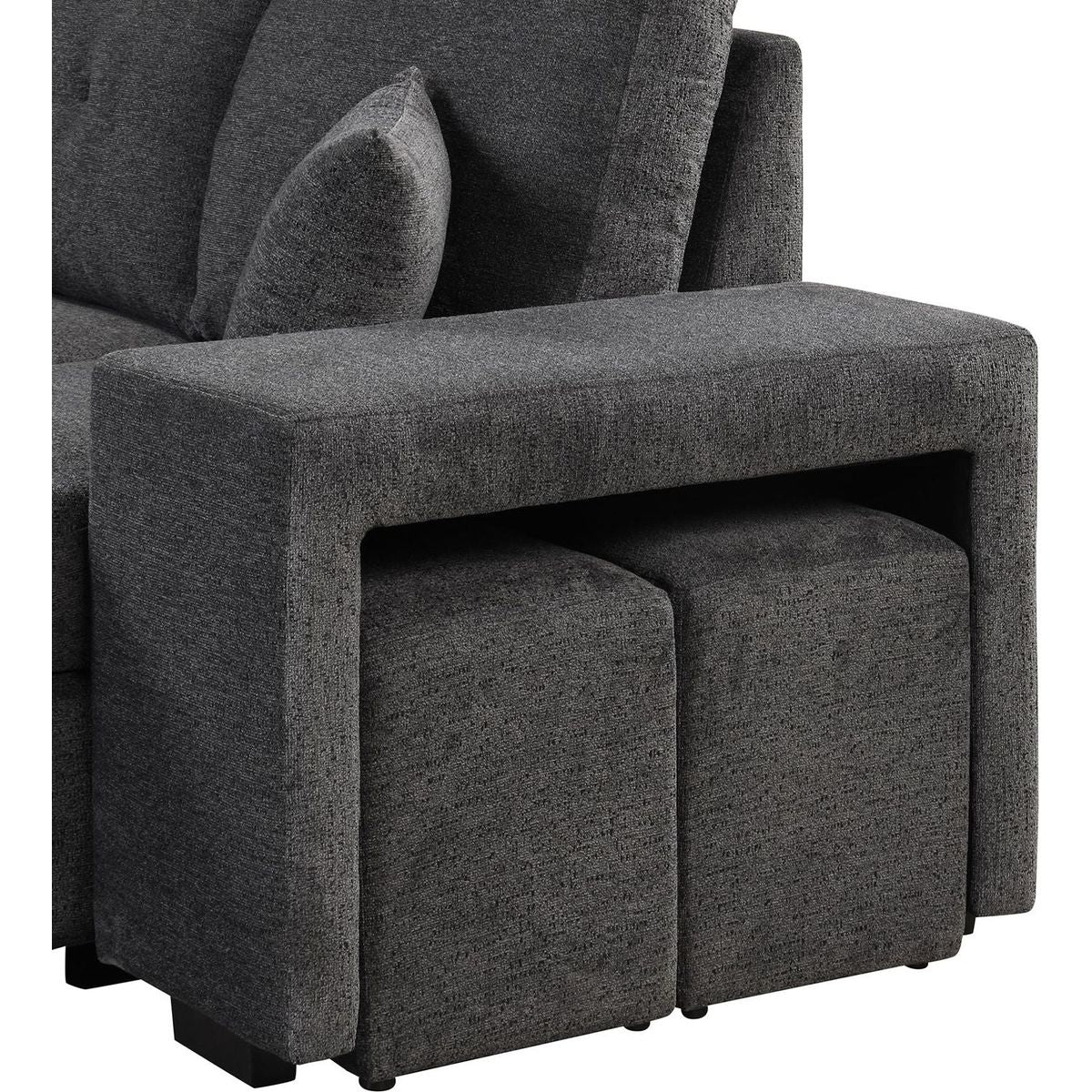 Reversible Sleeper Sectional Sofa Bed with Side Shelf and 2 Stools, Pull-Out L-Shaped Sofa Bed, Corner Sofa-Bed with Storage Chaise Left/Right Hande for Living Room, Blue Black