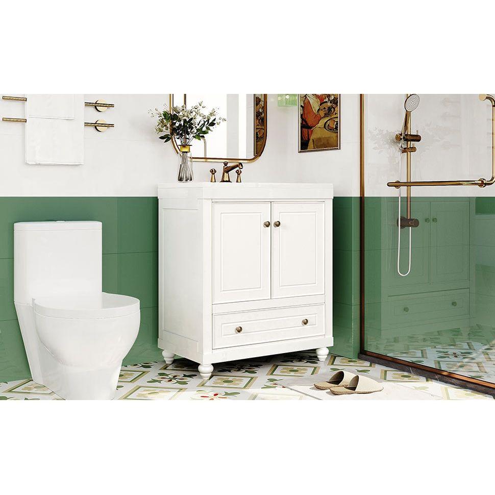 30" Bathroom Vanity with Sink, Combo, Cabinet with Doors and Drawer, Solid Frame and MDF Board, White