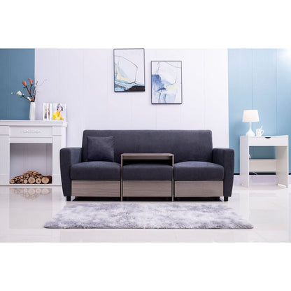 double armrests with coffee table and drawers 77.9" gray chenille living room apartment studio sofa