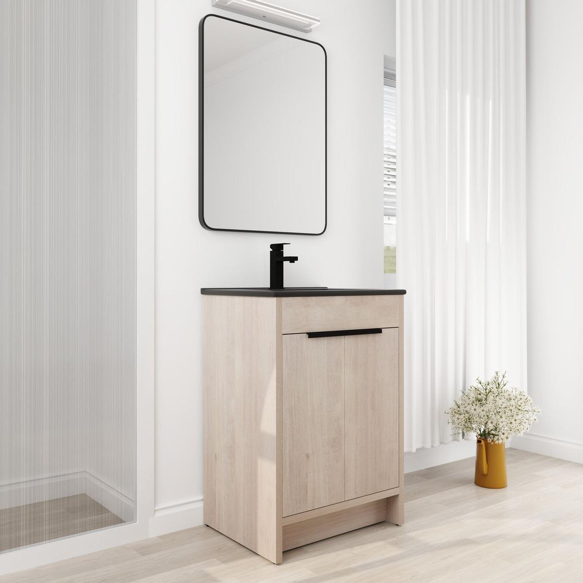 24 Inch Freestanding Bathroom Vanity with Black Ceramic Sink & 2 Soft-Close Cabinet Doors (BLO-G-BL9060BK),W1286S