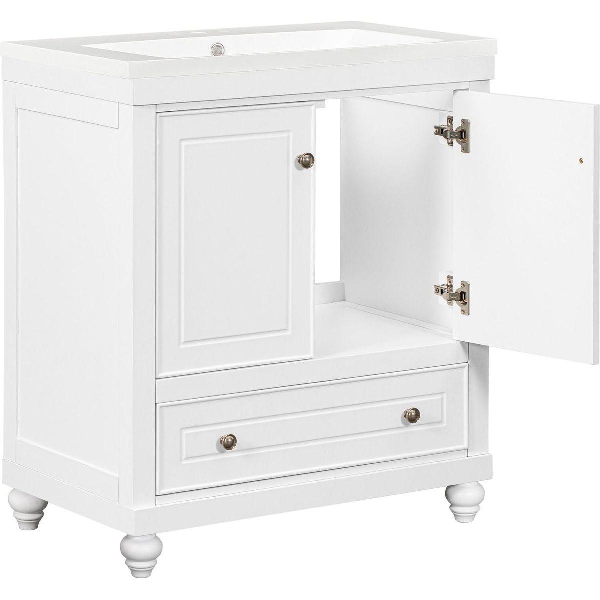 30" Bathroom Vanity with Sink, Combo, Cabinet with Doors and Drawer, Solid Frame and MDF Board, White