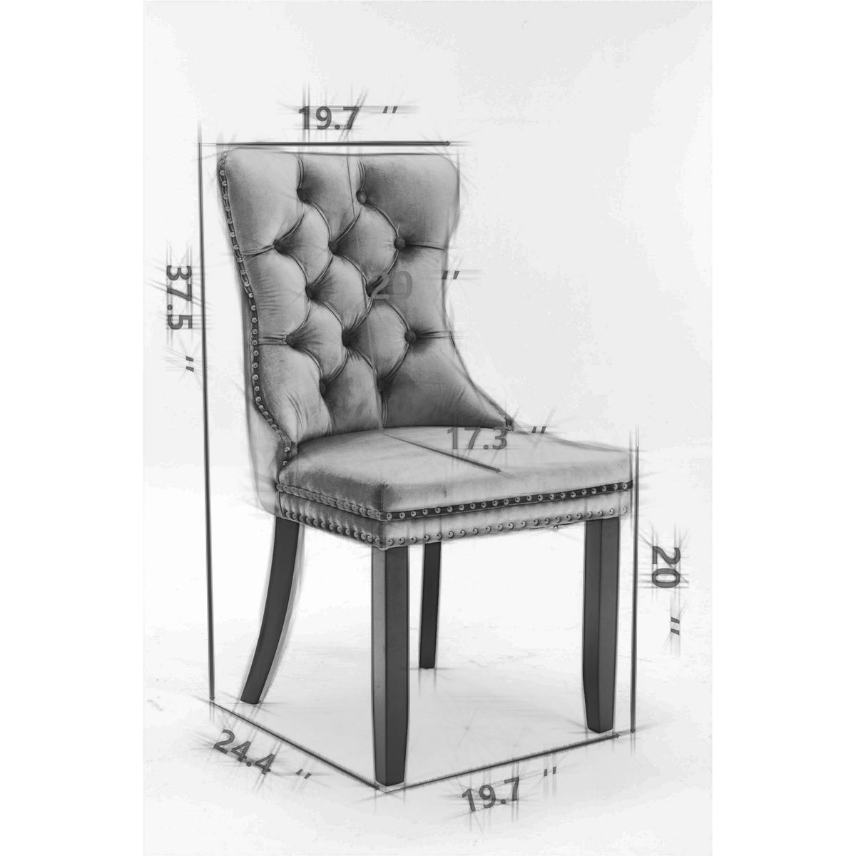 Nikki Collection Modern, High-end Tufted Solid Wood Contemporary Flax Upholstered Dining Chair with Wood Legs Nailhead Trim 2-Pcs Set,Gray