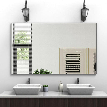 60x36 inches Extra Large Size Modern Black Bathroom Mirror with Aluminum Frame Vertical or Horizontal Hanging Decorative Wall Mirrors for Living Room Bedroom