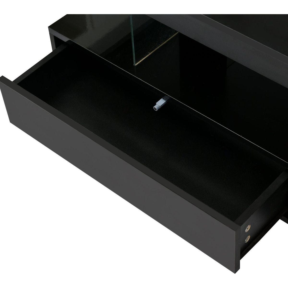 LED Coffee Table with Storage, Modern Center Table with 2 Drawers and Display Shelves, Accent Furniture with LED Lights for Living Room,Black