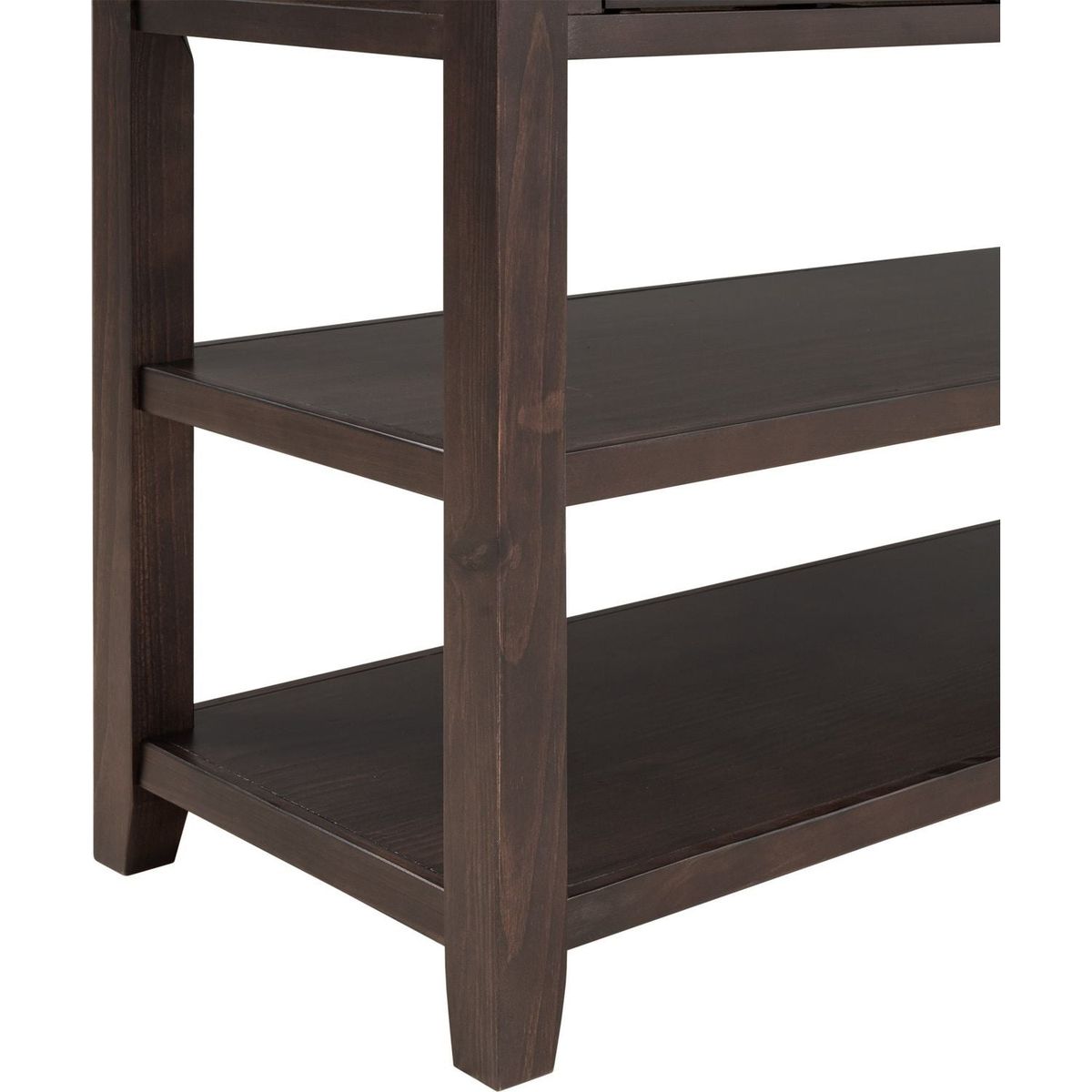 Retro Design Console Table with Two Open Shelves, Pine Solid Wood Frame and Legs for Living Room (Espresso)