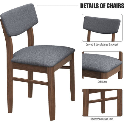 2 PCS Dining Chairs Fabric Cushion Retro Upholstered Chairs Solid Rubber Wood for Kitchen Dining Room Small Space Grey Walnut Color