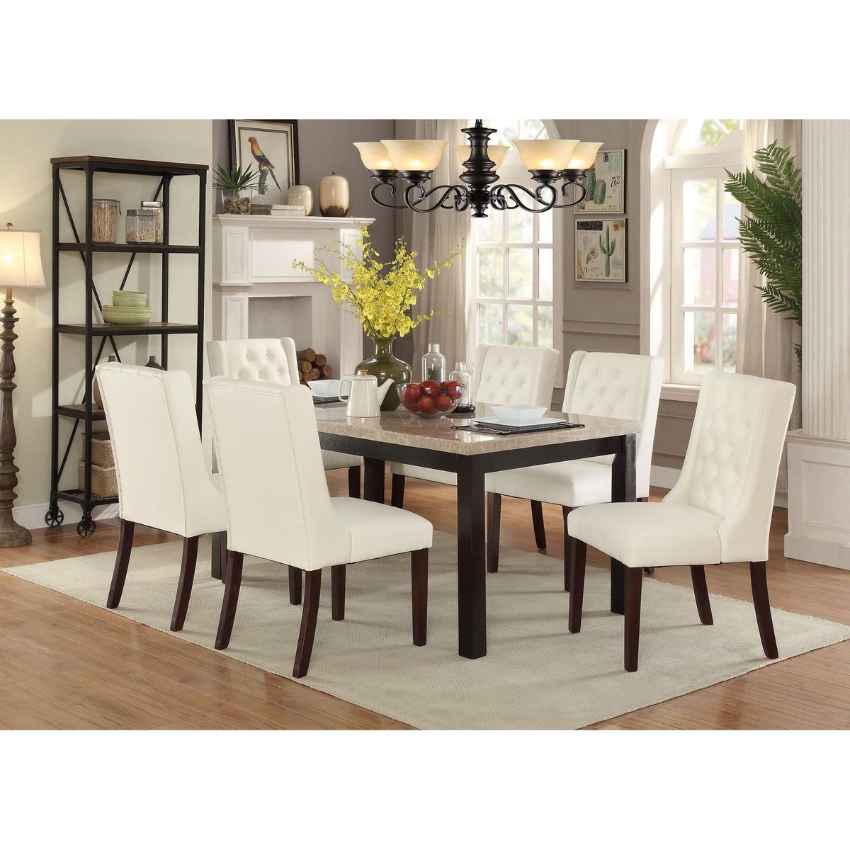 Modern Faux Leather White Tufted Set of 2 Chairs Dining Seat Chair