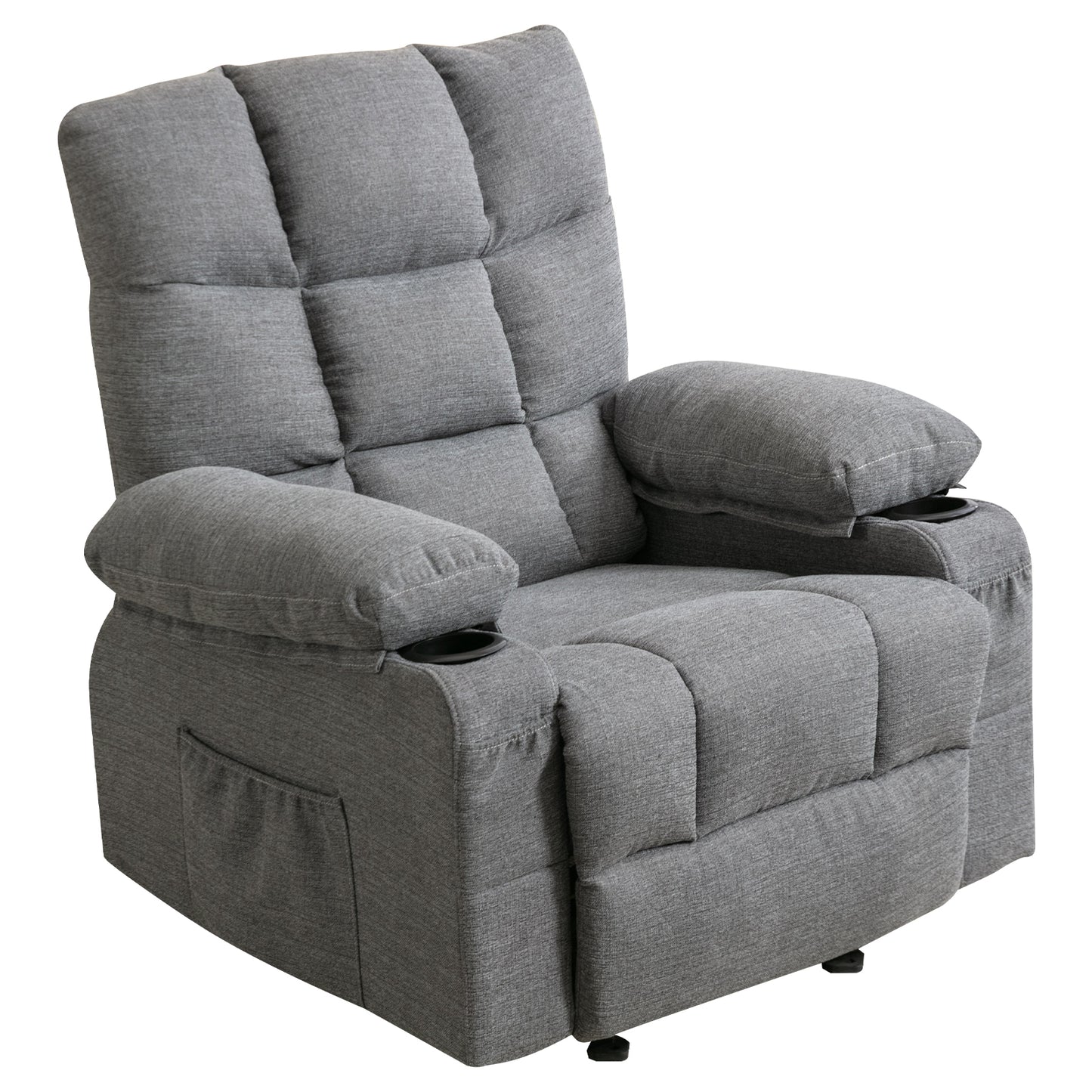 Recliner Chair Massage Heating sofa with USB and side pocket, 2 Cup Holders (Grey)