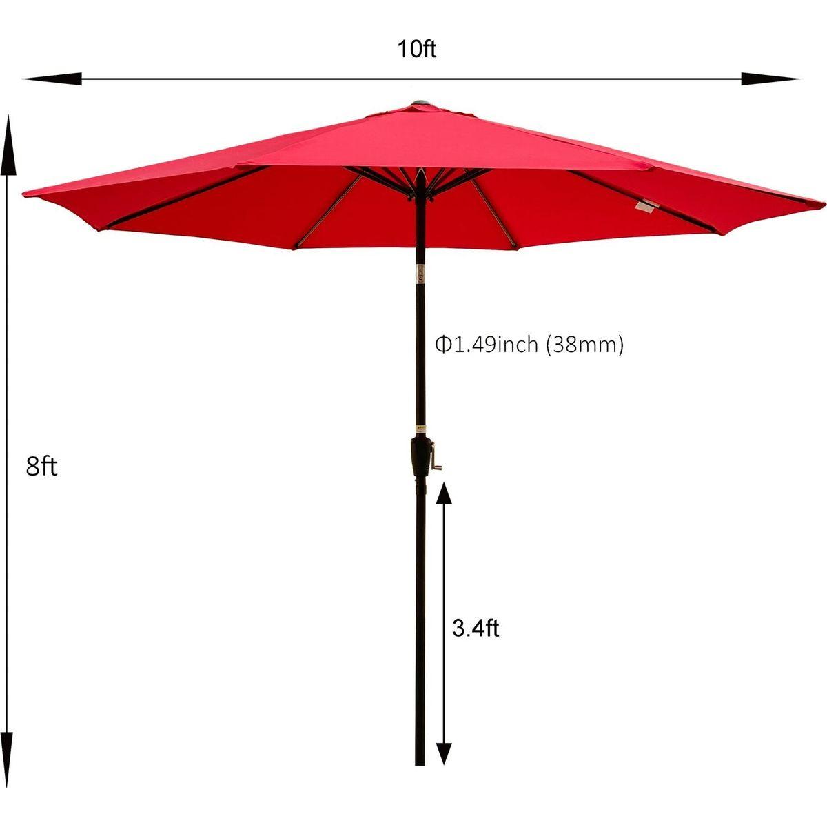 Outdoor Patio Umbrella 10FT(3m) WITHOUT FLAP, 8pcs ribs,with tilt, with crank,without base, Red,pole size 38mm(1.49inch)