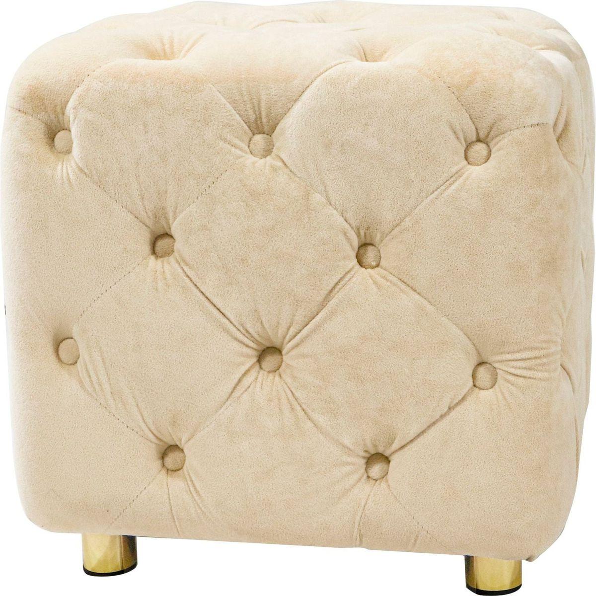 Beige Modern Velvet Upholstered Ottoman, Exquisite Small End Table, Soft Foot Stool, Dressing Makeup Chair, Comfortable Seat for Living Room, Bedroom, Entrance