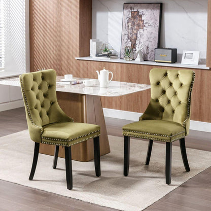 Nikki Collection Modern, High-end Tufted Solid Wood Contemporary Velvet Upholstered Dining Chair with Wood Legs Nailhead Trim 2-Pcs Setlive-Green