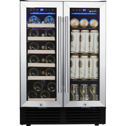 24" Wine Cooler Refrigerator - Dual Zone Built-in or Freestanding Fridge with Stainless Steel Tempered Glass Door and Temperature Memory Function