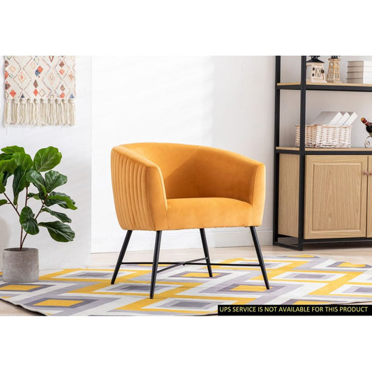 Luxurious Design 1pc Accent Chair Yellowish Orange Velvet Clean Line Design Fabric Upholstered Black Metal Legs Stylish Living Room Furniture