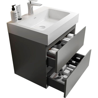 Alice 24" Gray Bathroom Vanity with Sink, Large Storage Wall Mounted Floating Bathroom Vanity for Modern Bathroom, One-Piece White Sink Basin without Drain and Faucet