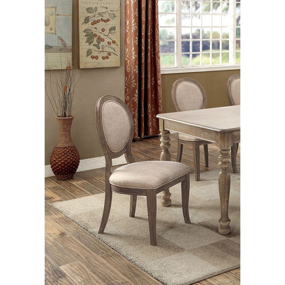 Transitional Rustic Oak and Beige Side Chairs Set of 2 Chairs Dining Room Furniture Padded fabric seat Elegant Kitchen Dining Room