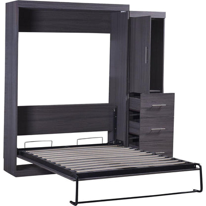 Full Size Murphy Bed with Wardrobe and Drawers, Storage Bed, can be Folded into a Cabinet, Gray