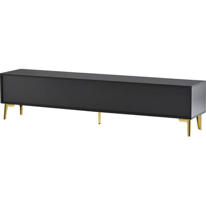 Modern TV Stand with 5 Champagne legs - Durable, stylish, spacious, versatile storage TVS up to 77" (Black)