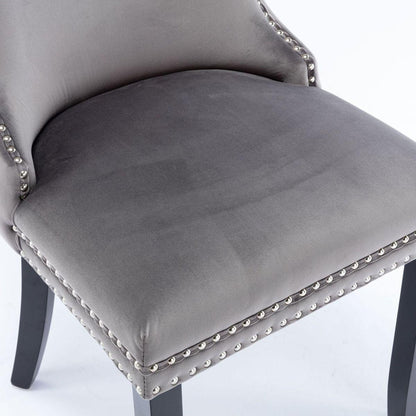 Upholstered Wing-Back Dining Chair with Backstitching Nailhead Trim and Solid Wood Legs, Set of 2, Gray, 8809GY, KD