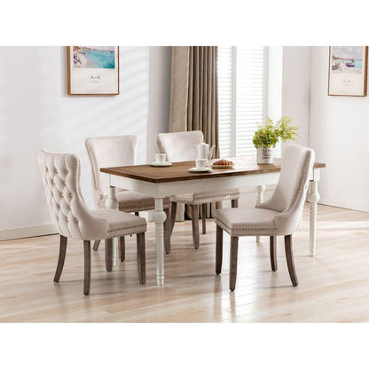 Upholstered Wing-Back Dining Chair with Backstitching Nailhead Trim and Solid Wood Legs, Set of 2, Beige, 8809BG, KD