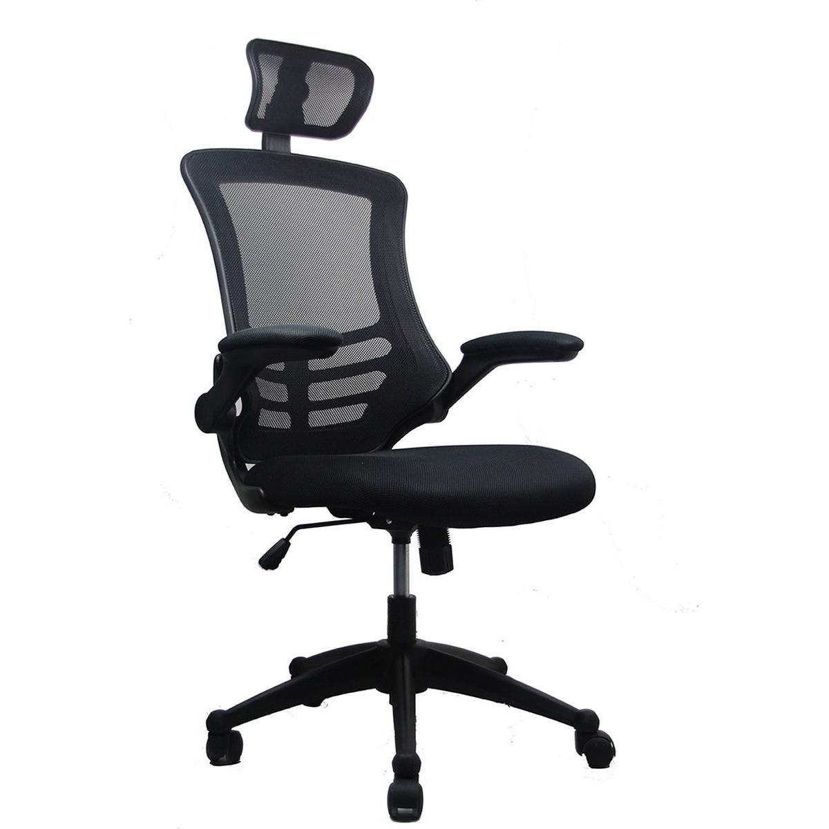 Modern High-Back Mesh Executive Office Chair with Headrest and Flip-Up Arms, Black