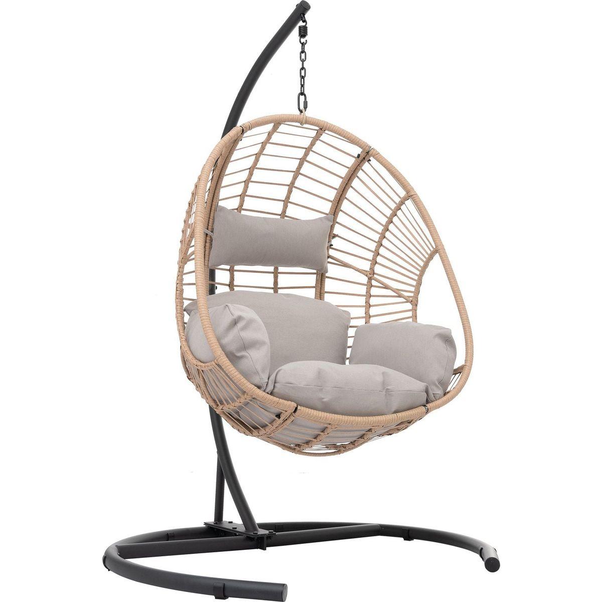 Outdoor Indoor Swing Egg Chair Natural color wicker with beige cushion