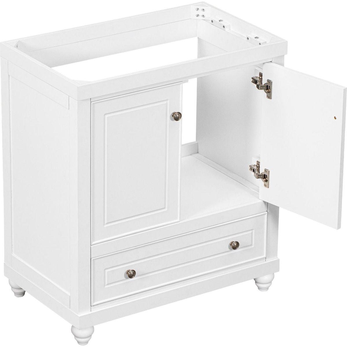 30" Bathroom Vanity without Sink, Base Only, Cabinet with Doors and Drawer, Solid Frame and MDF Board, White