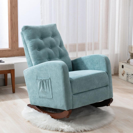 Baby Room High Back Rocking Chair Nursery Chair, Comfortable Rocker Fabric Padded Seat, Modern High Back Armchair