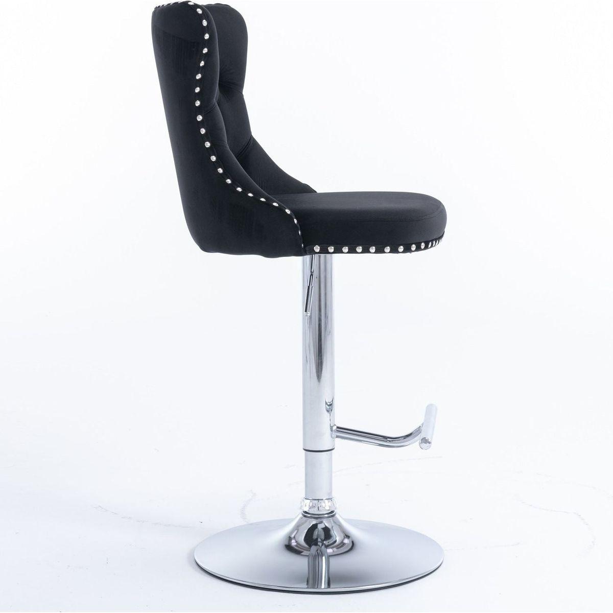 Swivel Velvet Barstools Adjusatble Seat Height from 25-33 Inch, Modern Upholstered Chrome base Bar Stools with Backs Comfortable Tufted for Home Pub and Kitchen Islandlack, Set of 2) - Streamdale Furniture