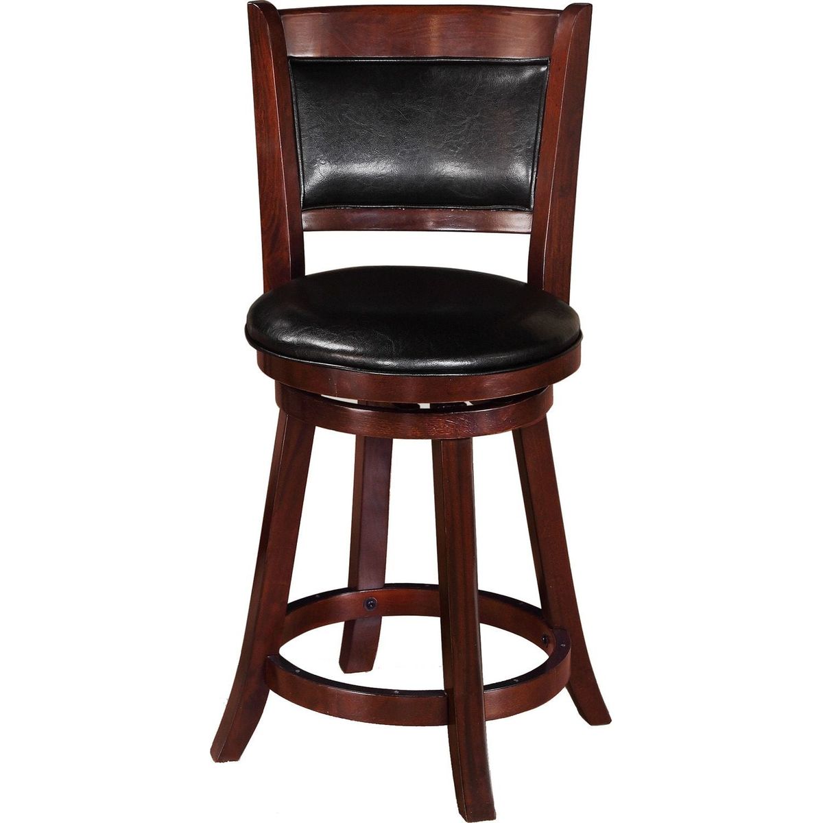 2Pc Beautiful Elegant Upholstered Low Swivel Chair Stool Rich Black Faux Leather Upholstery Padded Back Kitchen