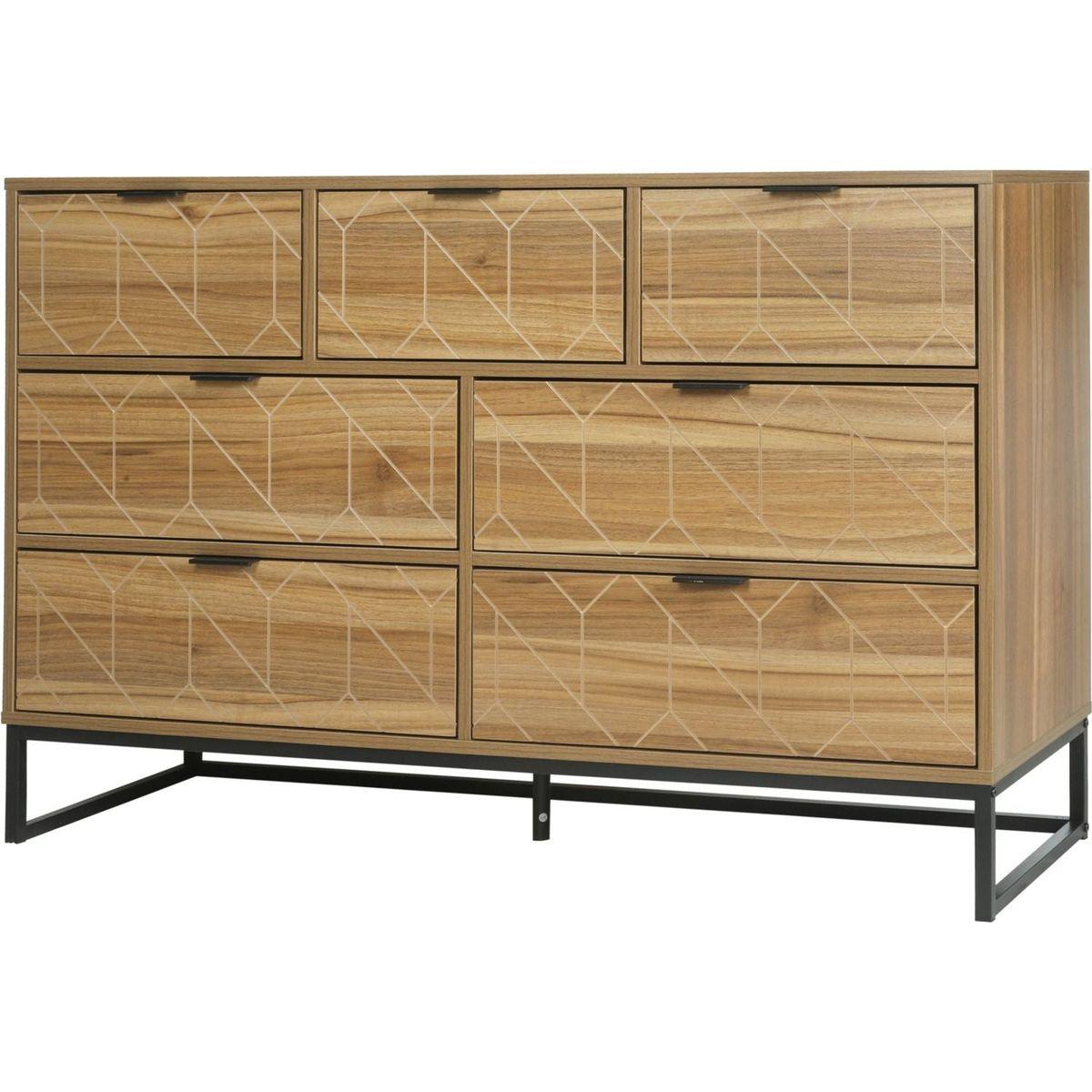 Modern 7 Drawer Dresser Wood Cabinet (Walnut)
