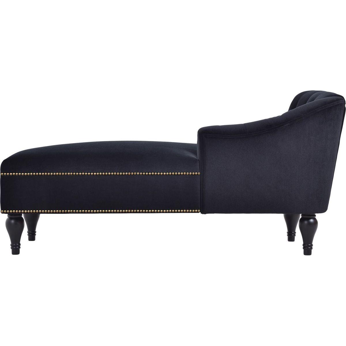 58" Velvet Chaise Lounge, Button Tufted Right Arm Facing Lounge Chair with Nailhead Trim & Solid Wood Legs for Living Room or Office, Sleeper Lounge Sofa (Black)