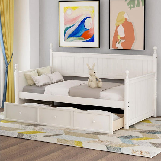 Wood Daybed with Three Drawers, Twin Size Daybed, No Box Spring Needed, White
