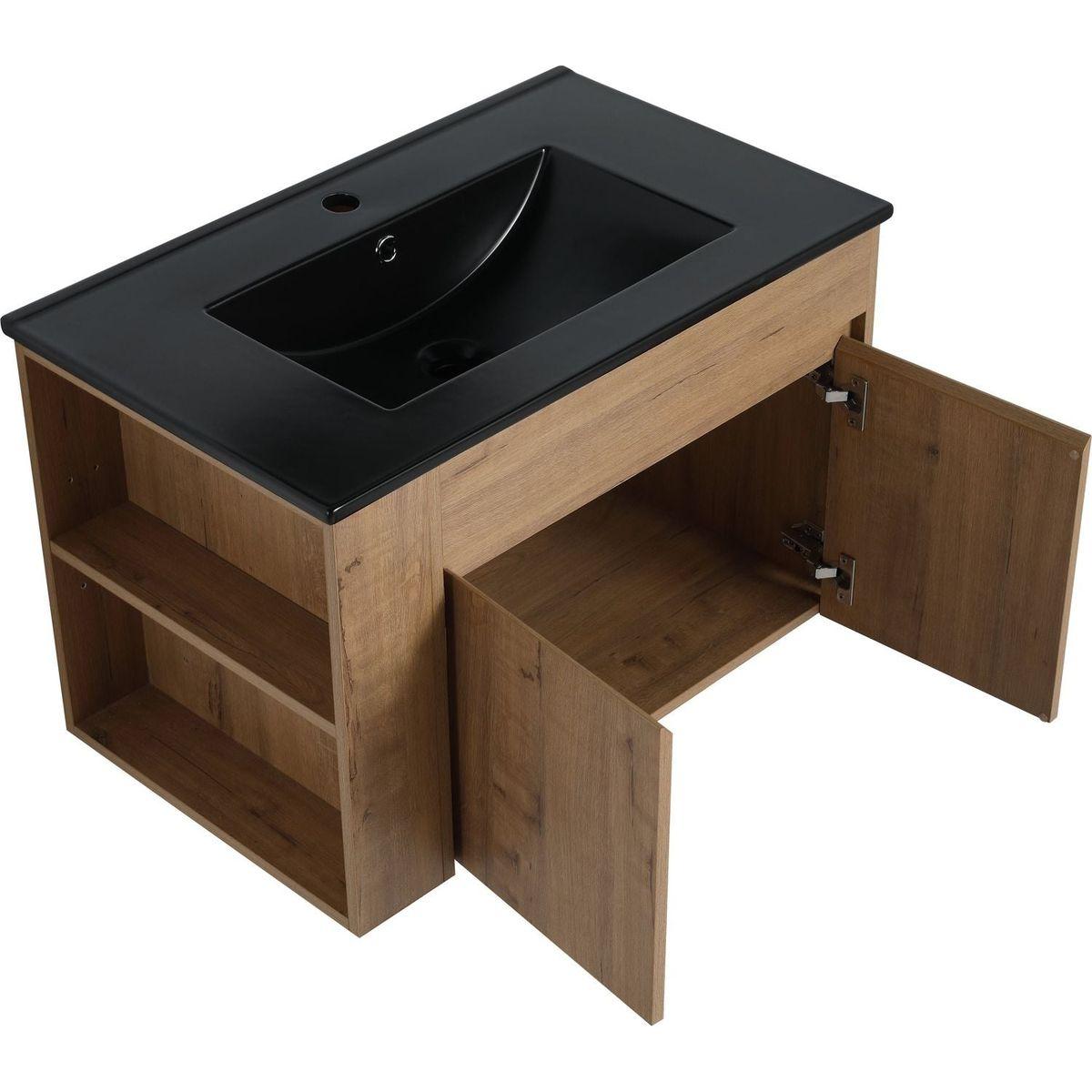 30 Inch Bathroom Vanity With Black Ceramic Basin and Adjust Open Shelf (KD-PACKING)