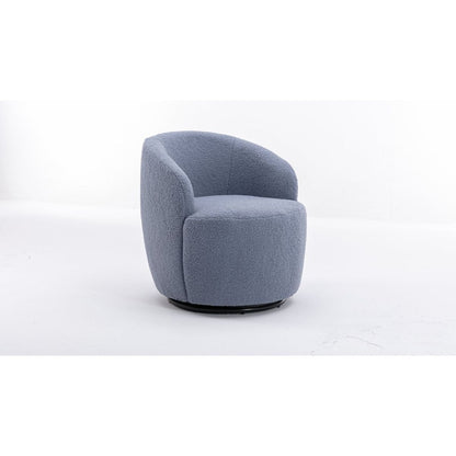 Teddy Fabric Swivel Accent Armchair Barrel Chair With Black Powder Coating Metal Ring, Light Blue