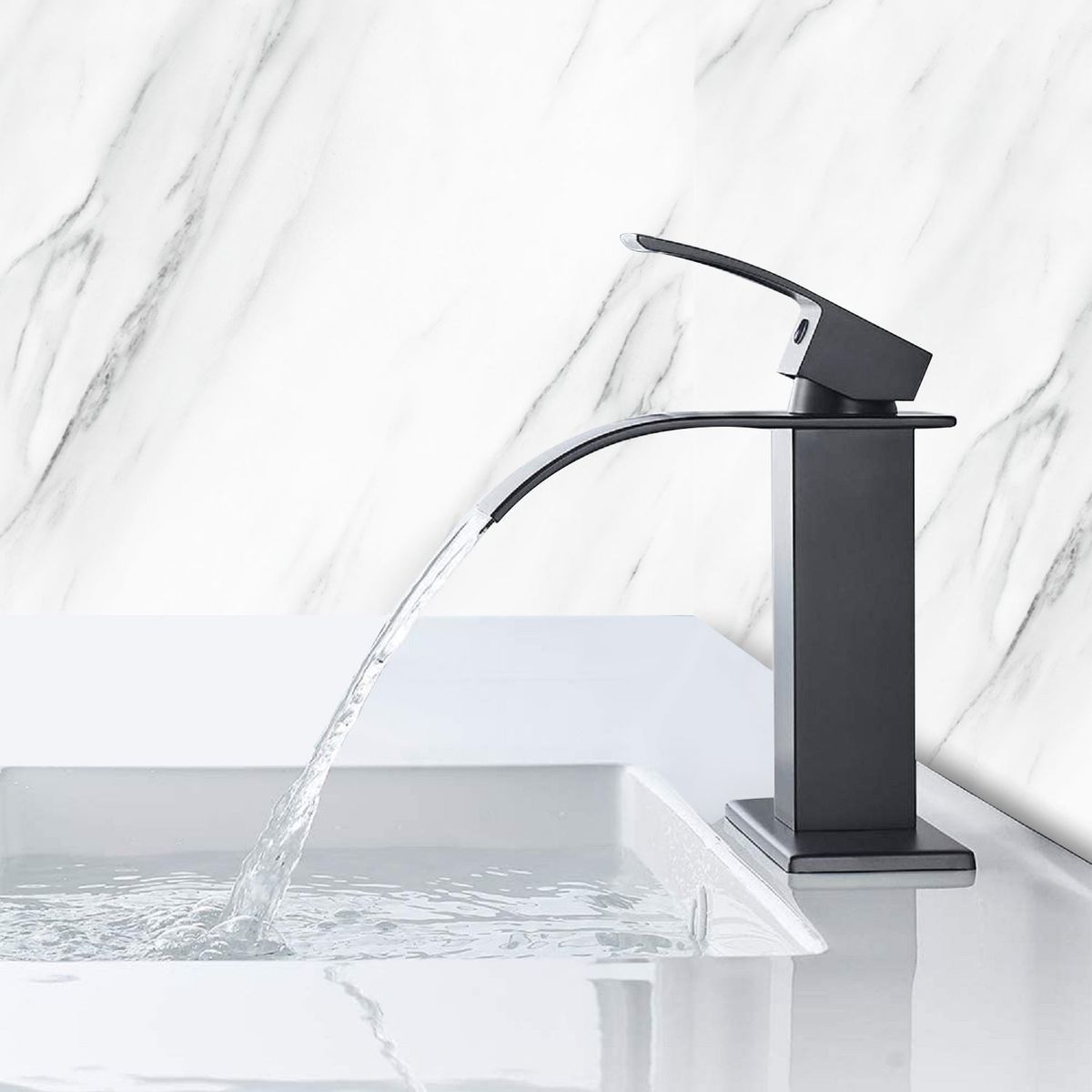 Waterfall Spout Bathroom Faucet, Single Handle Bathroom Vanity Sink Faucet