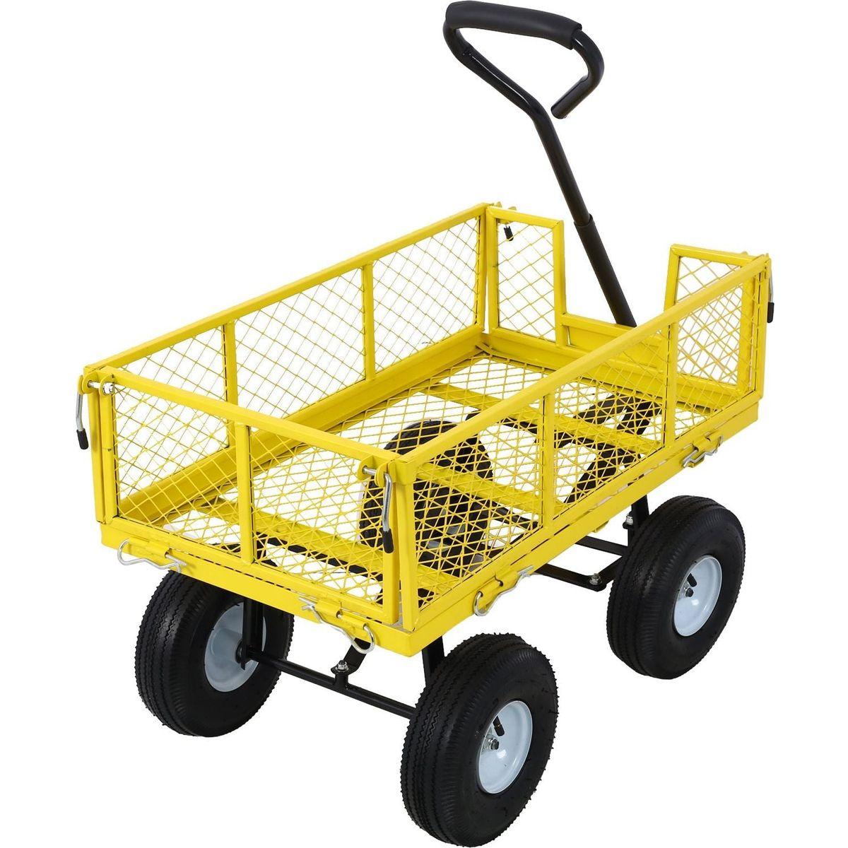 Steel Garden Cart, Steel Mesh Removable Sides, 3 cu ft, 550 lb Capacity, Yellow