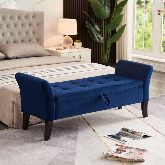 51.5" Bed Bench with Storage Navy Blue Velvet - Streamdale Furniture