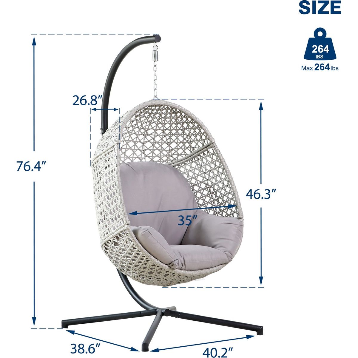 Large Hanging Egg Chair with Stand & UV Resistant Cushion Hammock Chairs with C-Stand for Outdoor