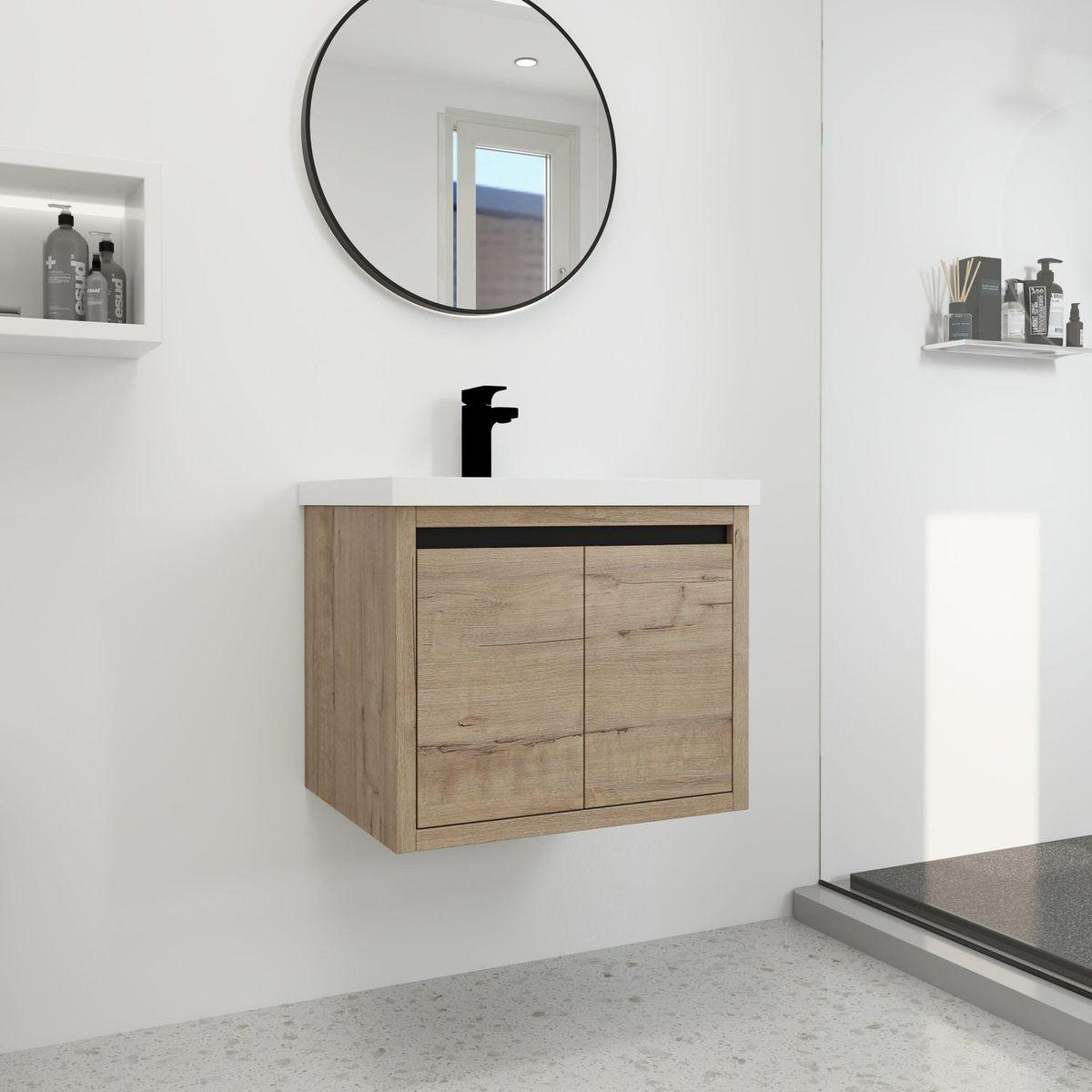 Bathroom Cabinet With Sink, Soft Close Doors, Float Mounting Design, 24 Inch For Small Bathroom, 24x18