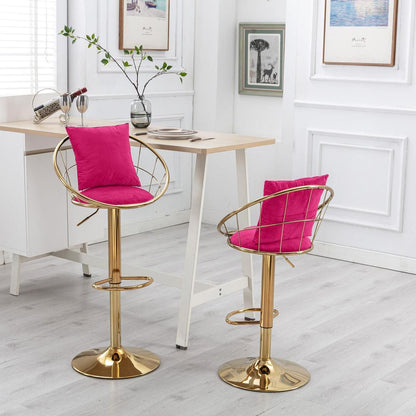 Rose Red velvet bar chair, pure gold plated, unique design60 degree rotation, adjustable heightuitable for dining room and baret of 2