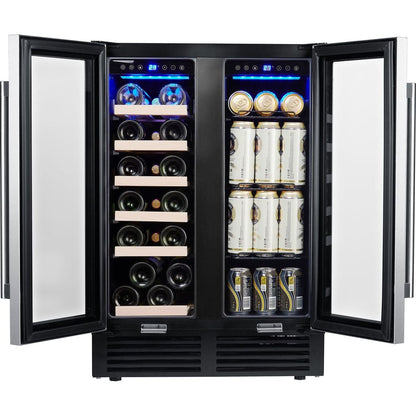 24" Wine Cooler Refrigerator - Dual Zone Built-in or Freestanding Fridge with Stainless Steel Tempered Glass Door and Temperature Memory Function