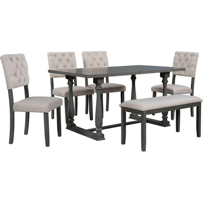 6-Piece Dining Table and Chair Set with Special-shaped Legs and Foam-covered Seat Backs&Cushions for Dining Room (Gary)