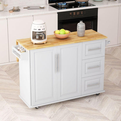 Kitchen Island Cart with 2 Door Cabinet and Three Drawers, 43.31 Inch Width with Spice Rack, Towel Rack (White)