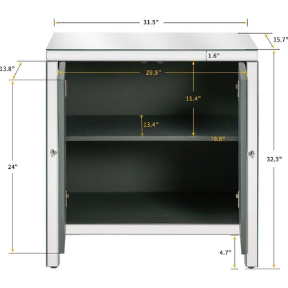 Storage Cabinet with Mirror Trim and Diamond Shape Design, Silver, for Living Room, Dining Room, Entryway, Kitchen