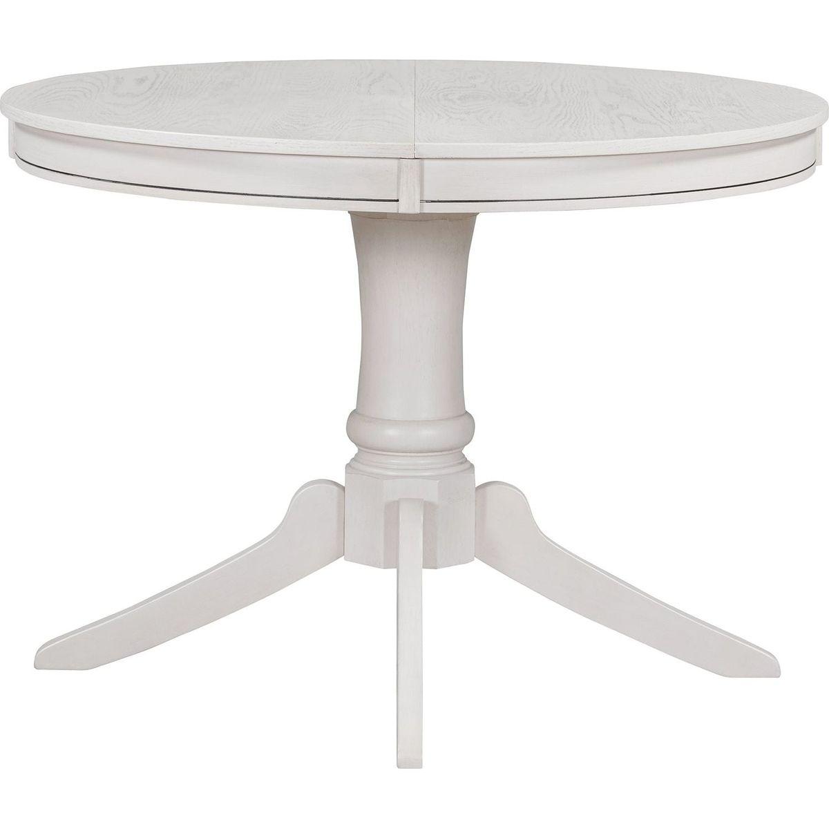 5-Piece Retro Functional Dining Table Set Wood Round Extendable Dining Table and 4 Upholstered Dining Chairs (Antique White) - Streamdale Furniture